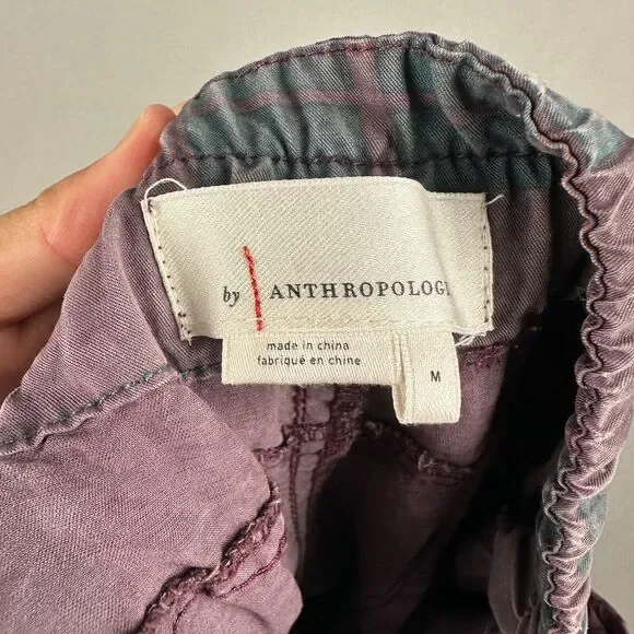 Anthropologie Women's Medium Jacquie Button Fly Jogger Pants Plum Purple Plaid - Picture 5 of 7